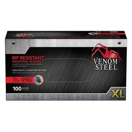 Venom Steel 614N, Nitrile Disposable Gloves, 6 mil Palm, Nitrile, Powder-Free, XL, Black VEN6144N